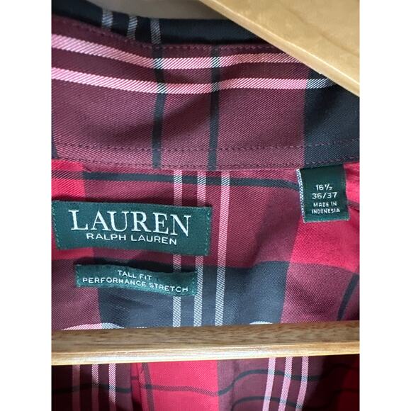 Lauren Ralph Lauren Red Black Plaid Button Down Long Sleeve Size L Dress Shirt - Picture 5 of 7